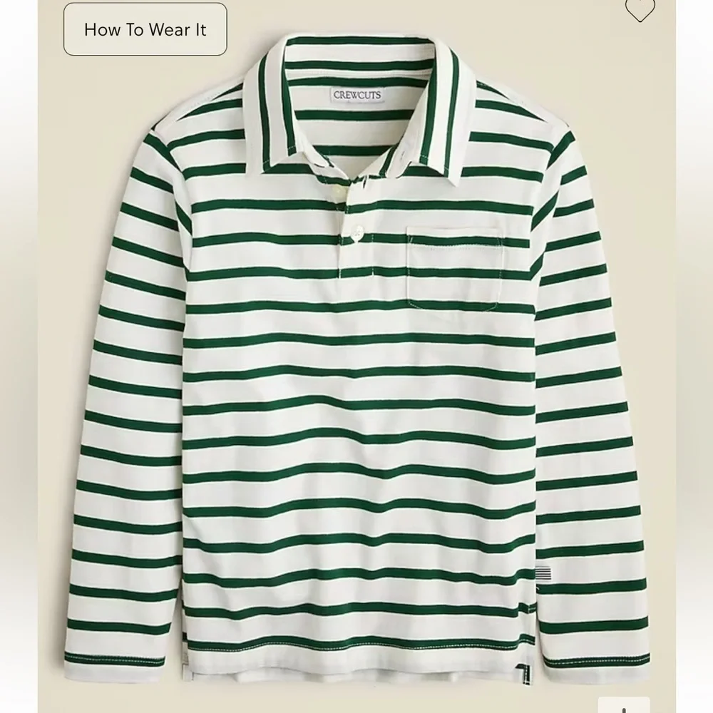 J crew spruce green Kids' long-sleeve polo shirt in striped broken-in-jersey